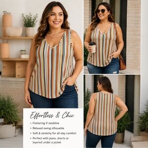 Lane Bryant Striped Sleeveless V-Neck Tank Top Women’s 18/20 Multicolor Stretch